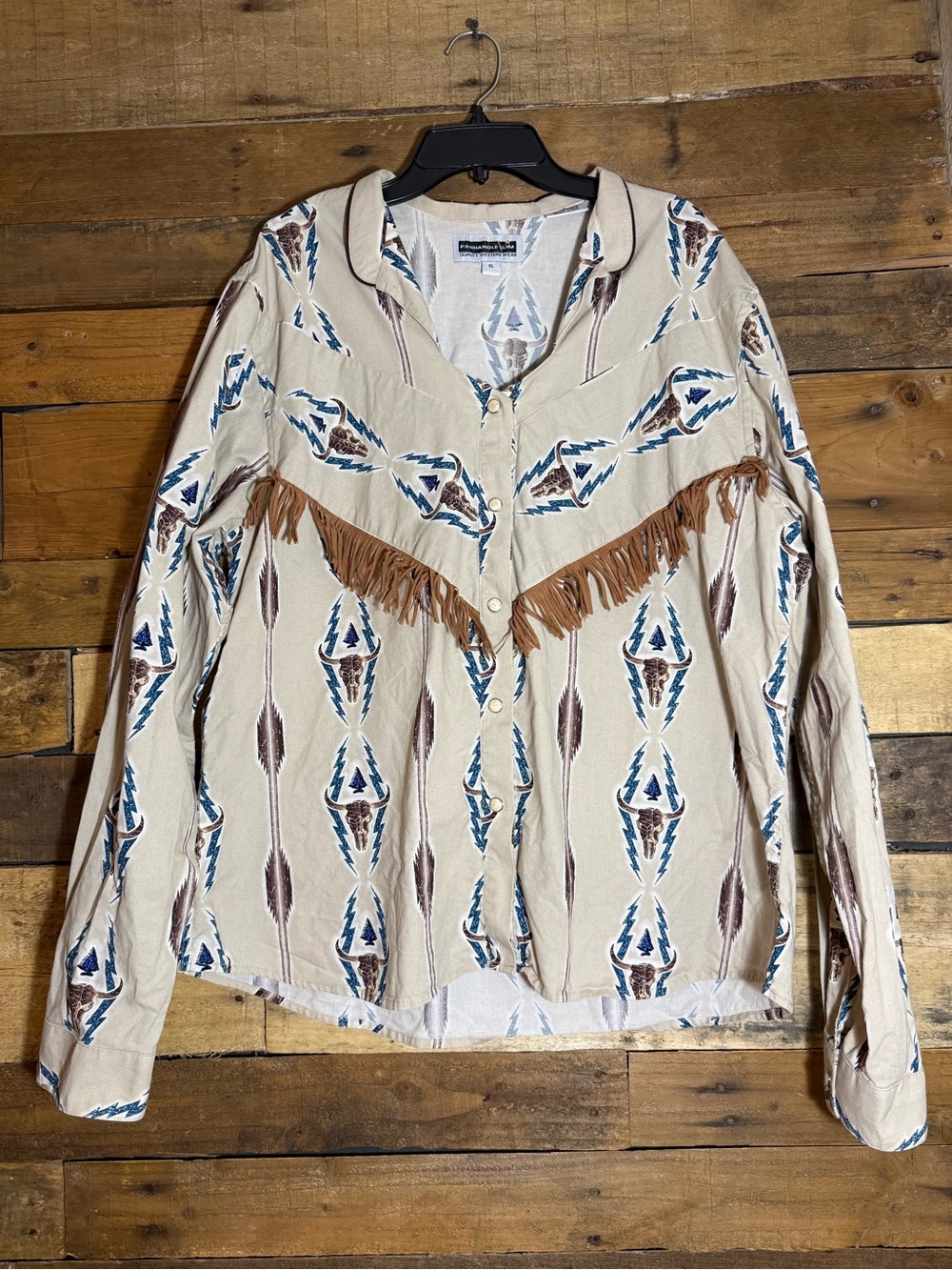 Panhandle Slim STYLE 2255204 Long Sleeve Pearl Snap Fringe Bull Head Lightening